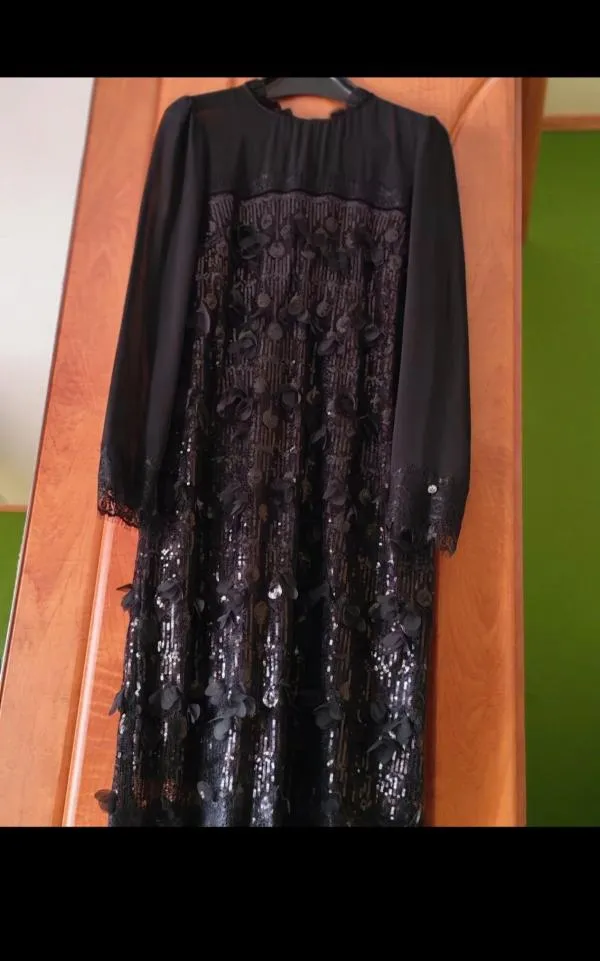 Rochie de seară Nissa EU 36 | Negru, Midi, Mânecă lungă, Paiete, Poliester - Image 6