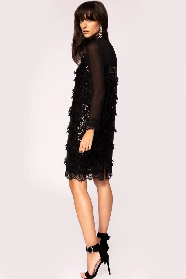 Rochie de seară Nissa EU 36 | Negru, Midi, Mânecă lungă, Paiete, Poliester - Image 4
