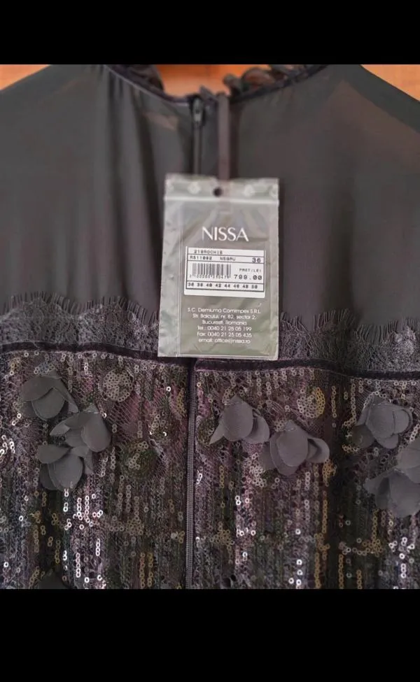 Rochie de seară Nissa EU 36 | Negru, Midi, Mânecă lungă, Paiete, Poliester - Image 11