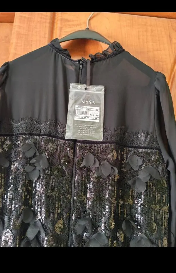 Rochie de seară Nissa EU 36 | Negru, Midi, Mânecă lungă, Paiete, Poliester - Image 12