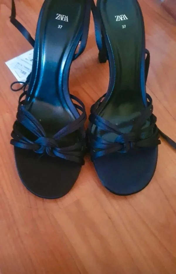 Sandale cu toc Zara EU 37 | Negru, Monocrom, Poliester - Image 8