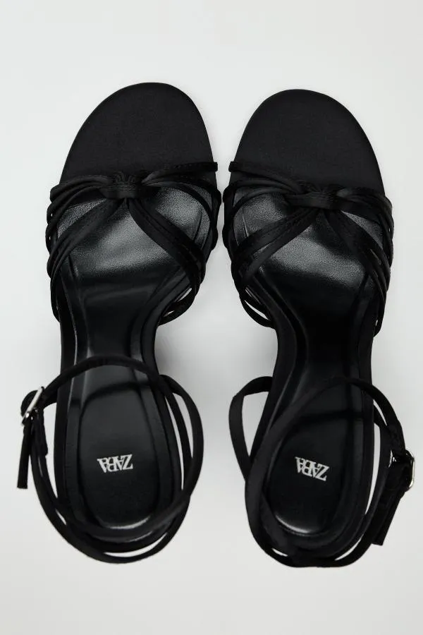Sandale cu toc Zara EU 37 | Negru, Monocrom, Poliester - Image 3