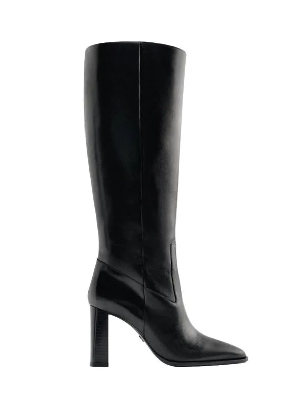 Cizme până la genunchi Zara EU 37 | Negru, Monocrom, Piele naturală