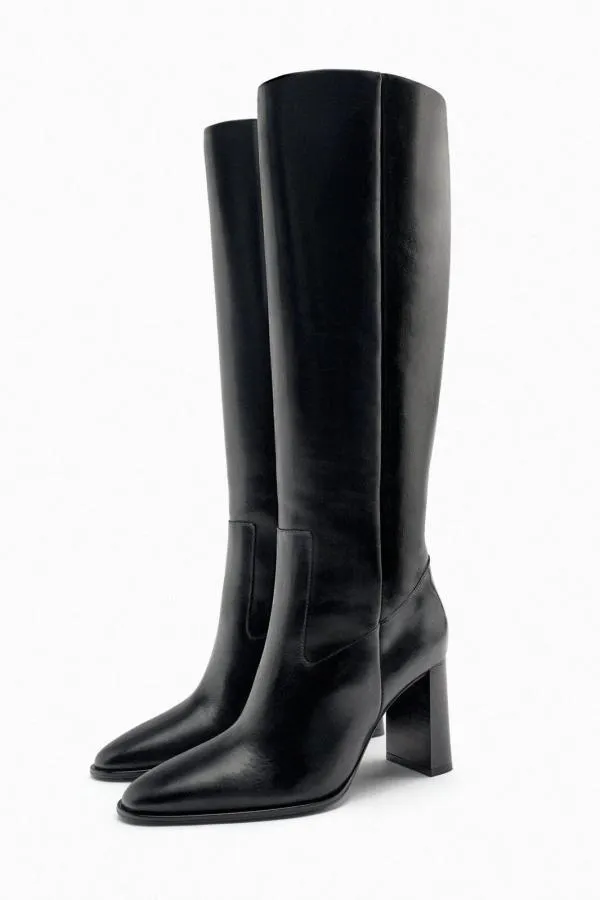 Cizme până la genunchi Zara EU 37 | Negru, Monocrom, Piele naturală - Image 2