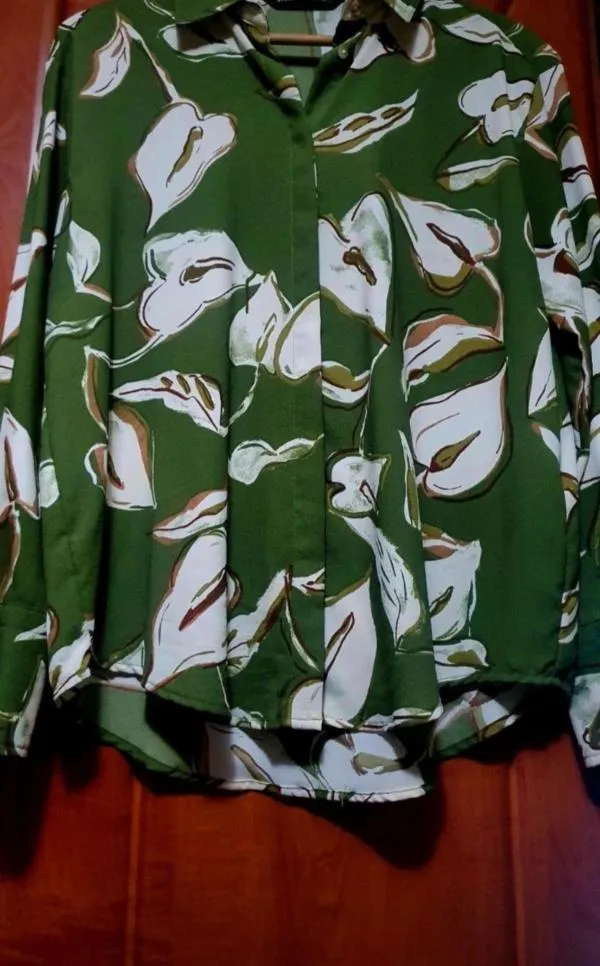 Cămașă Zara EU 38 | Verde, Normal, Mânecă lungă, Floral & Tropical, Design asimetric, Poliester - Image 2