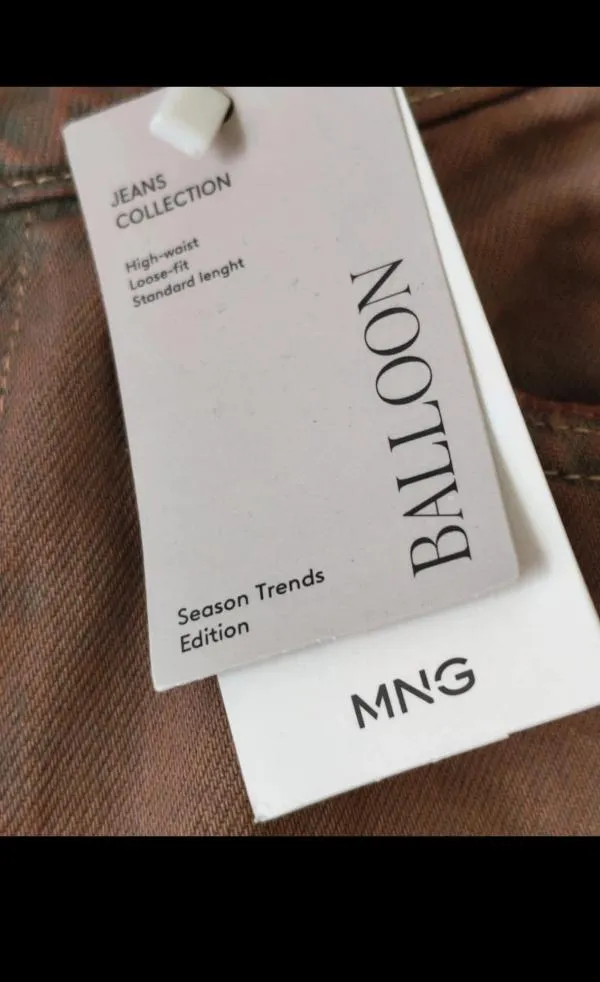 Blugi balloon Mango EU 38 | Maro, Lungi, Talie înaltă, Bootcut fit, Monocrom, Bumbac - Image 4