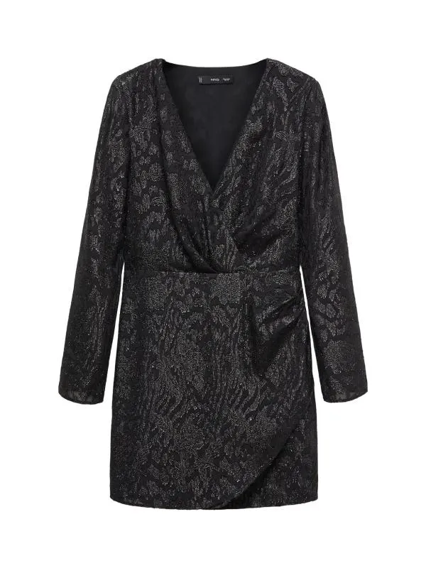 Rochie de seară Mango EU 38 | Negru, Midi, Mânecă lungă, Monocrom, Broderie, Poliester