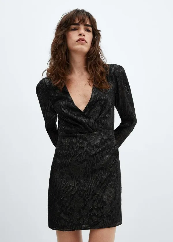 Rochie de seară Mango EU 38 | Negru, Midi, Mânecă lungă, Monocrom, Broderie, Poliester - Image 4