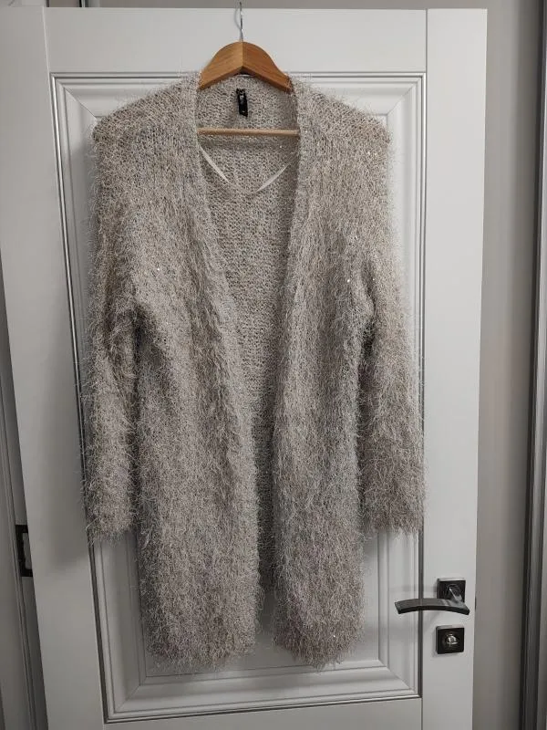 Cardigan Flame EU 38 | Bej, Mânecă lungă, Monocrom, Paiete - Image 2