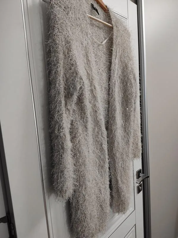 Cardigan Flame EU 38 | Bej, Mânecă lungă, Monocrom, Paiete - Image 3