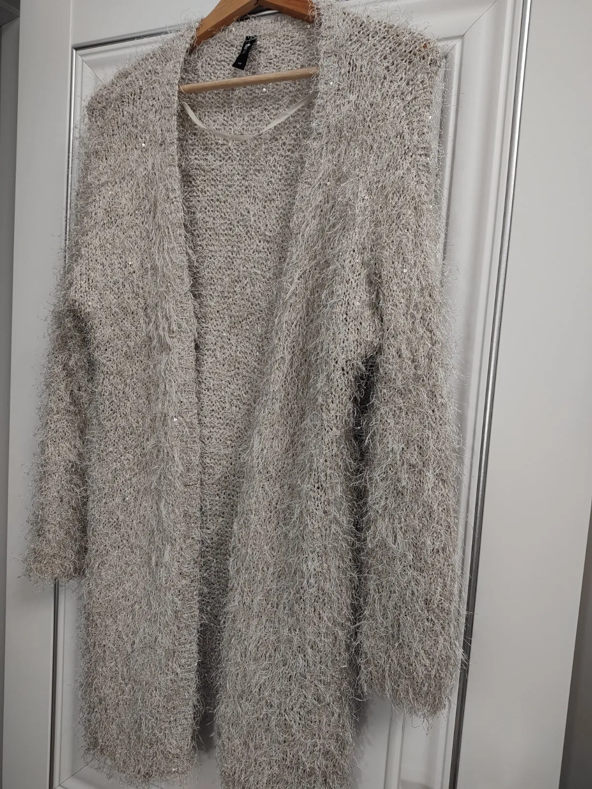 Cardigan Flame EU 38 | Bej, Mânecă lungă, Monocrom, Paiete - Image 4
