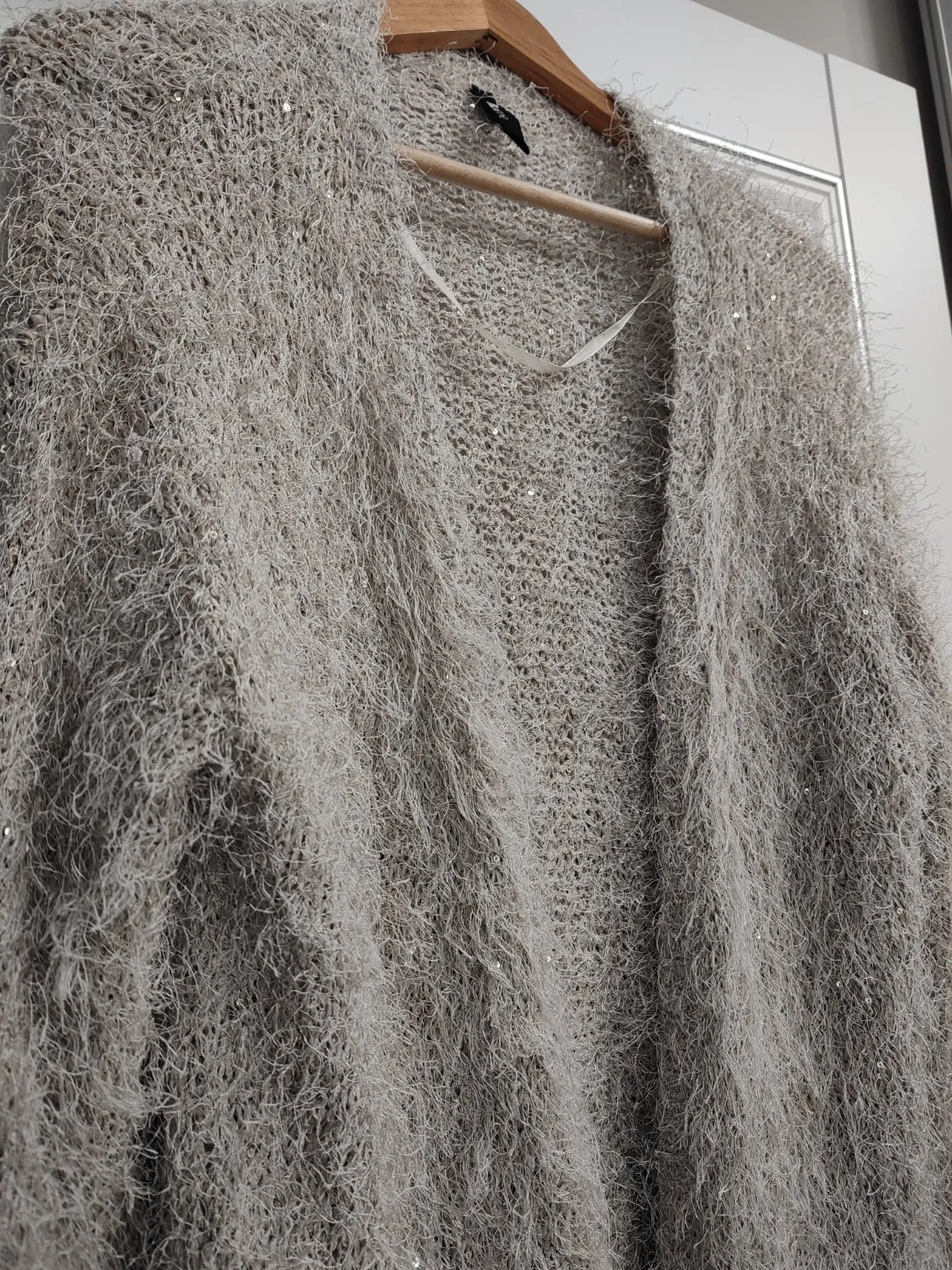 Cardigan Flame EU 38 | Bej, Mânecă lungă, Monocrom, Paiete - Image 5