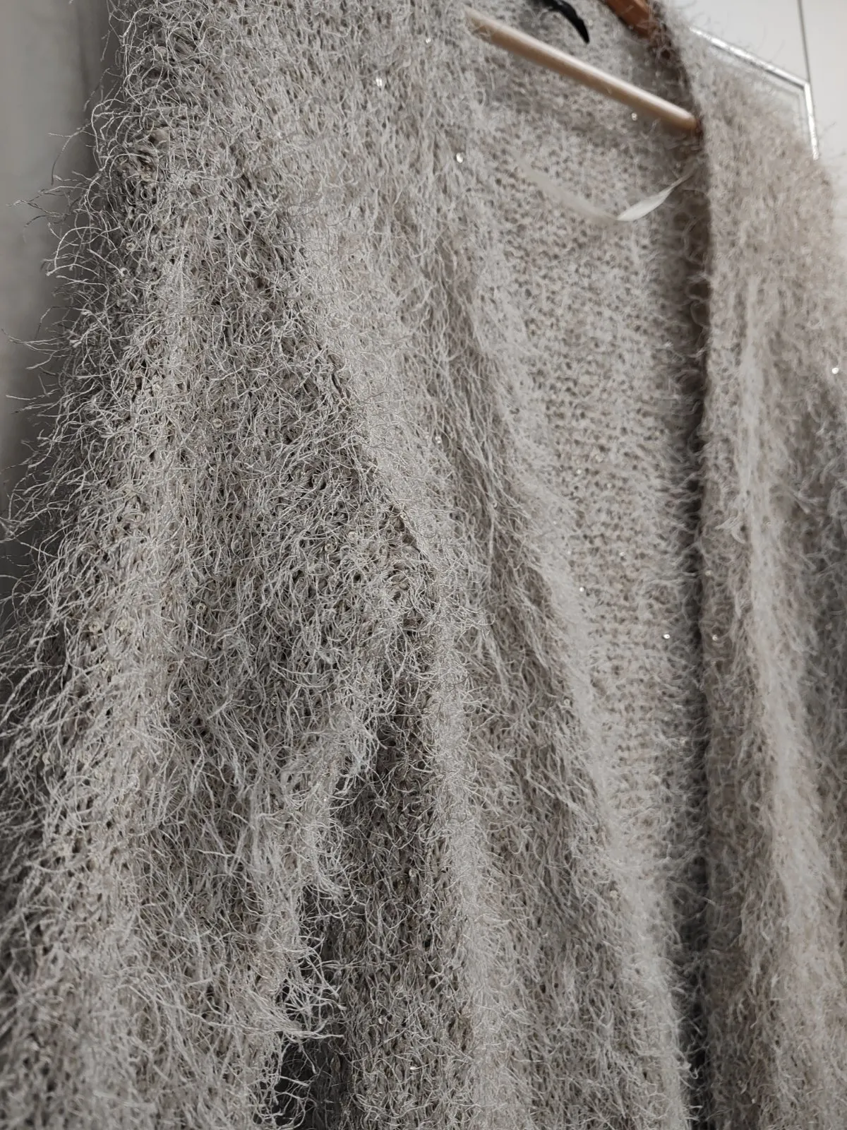 Cardigan Flame EU 38 | Bej, Mânecă lungă, Monocrom, Paiete - Image 6