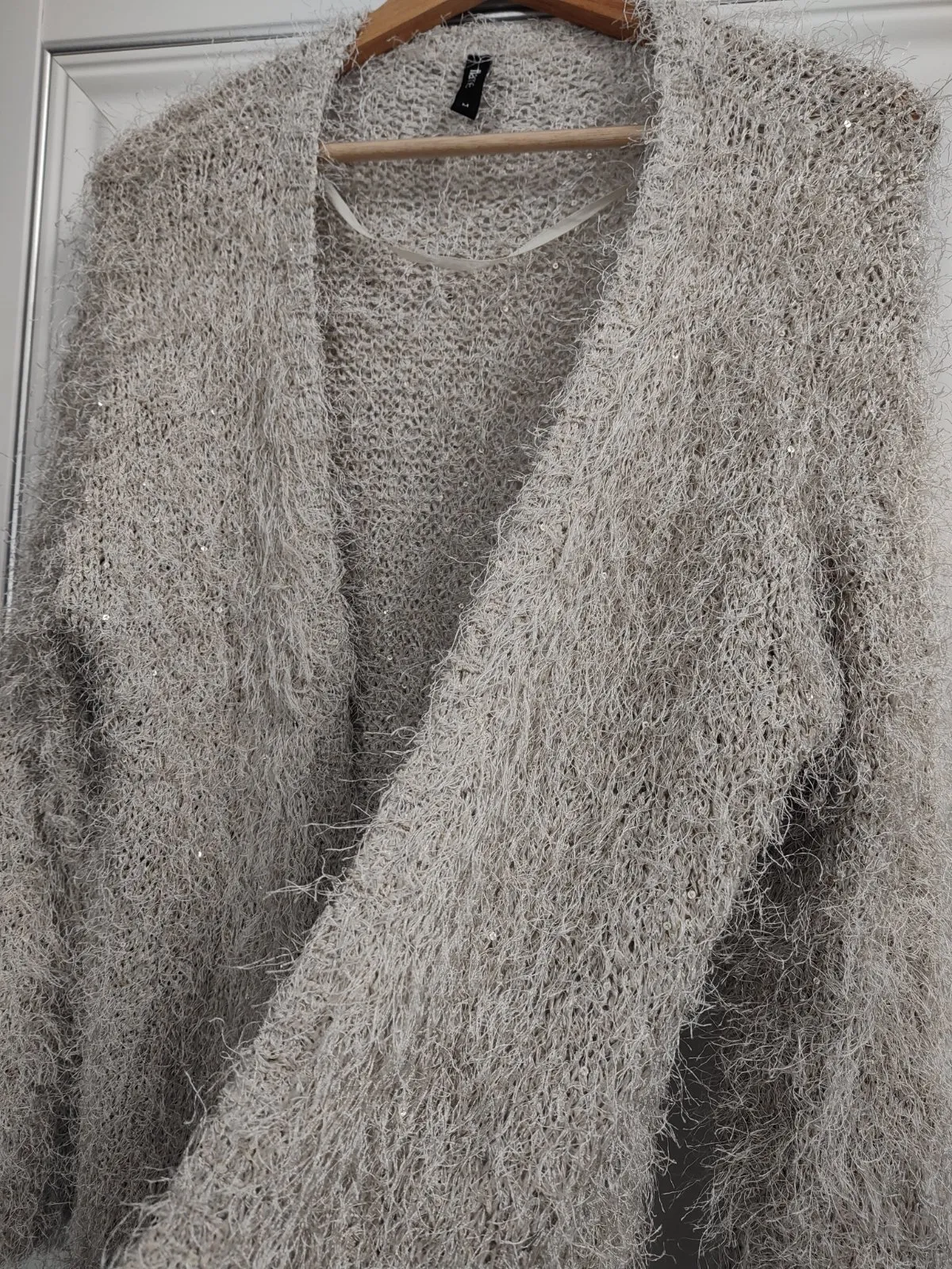 Cardigan Flame EU 38 | Bej, Mânecă lungă, Monocrom, Paiete - Image 7