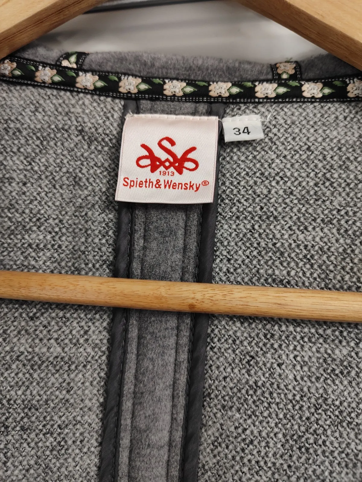 Jachetă Spieth & Wensky EU 36 | Gri, Cu glugă, Monocrom, Lână - Image 11