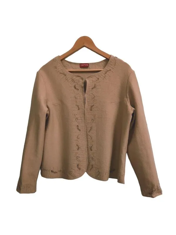 Cardigan Taifun EU 42 | Caramel, Mânecă lungă, Monocrom, Pietre decorative, Lână