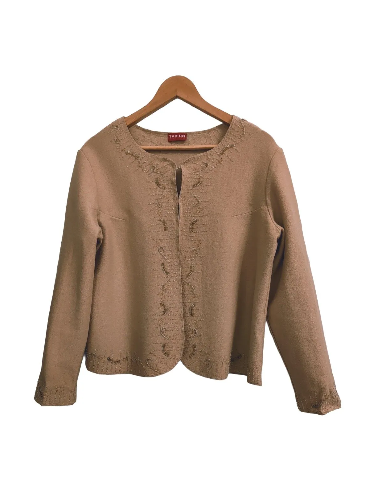 Cardigan Taifun EU 42 | Caramel, Mânecă lungă, Monocrom, Pietre decorative, Lână