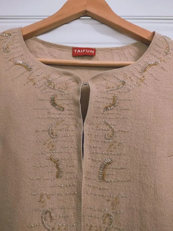 Cardigan Taifun EU 42 | Caramel, Mânecă lungă, Monocrom, Pietre decorative, Lână - Image 2