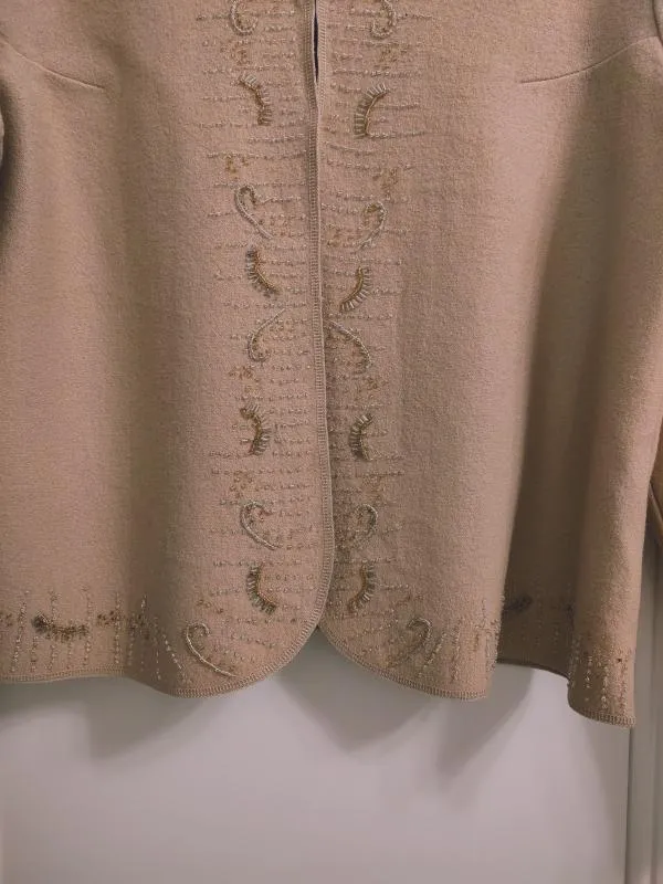 Cardigan Taifun EU 42 | Caramel, Mânecă lungă, Monocrom, Pietre decorative, Lână - Image 3