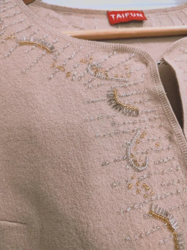 Cardigan Taifun EU 42 | Caramel, Mânecă lungă, Monocrom, Pietre decorative, Lână - Image 4
