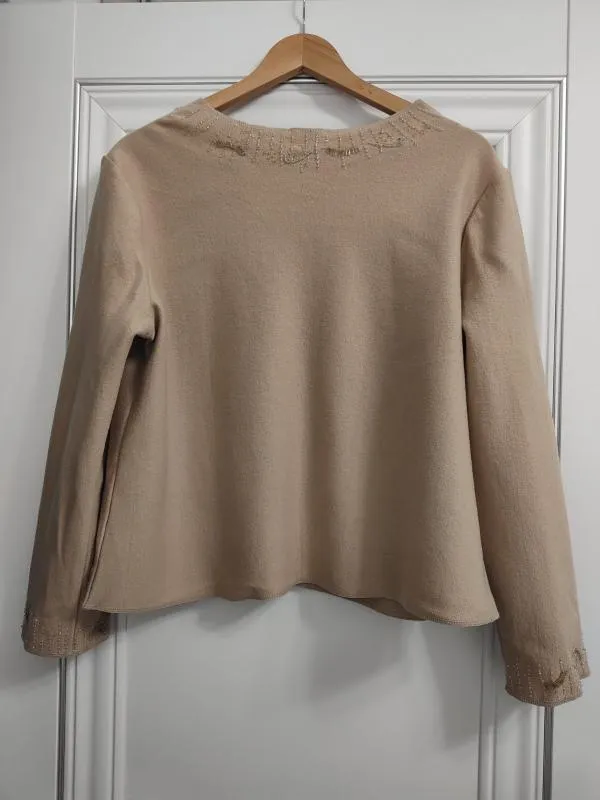 Cardigan Taifun EU 42 | Caramel, Mânecă lungă, Monocrom, Pietre decorative, Lână - Image 5