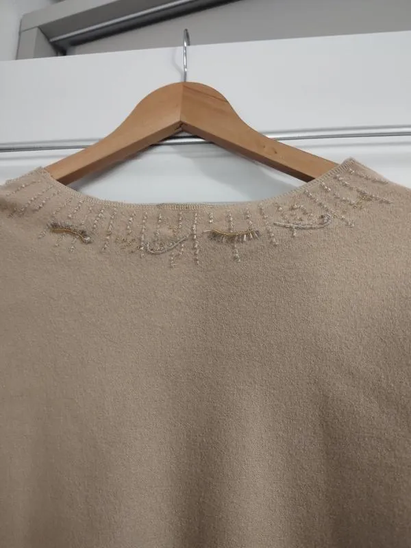 Cardigan Taifun EU 42 | Caramel, Mânecă lungă, Monocrom, Pietre decorative, Lână - Image 6