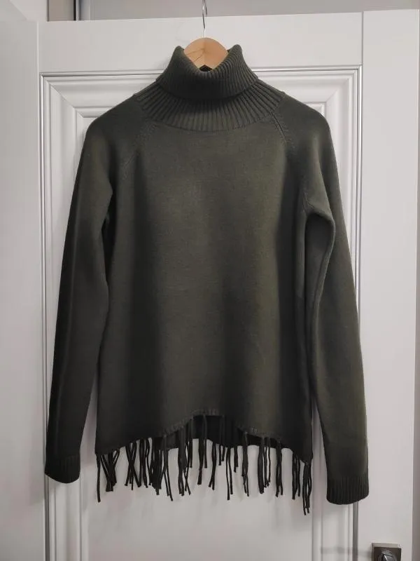 Pulover cu guler înalt Evis EU 40 | Khaki, Normal, Mânecă lungă, Regular fit, Monocrom, Franjuri, Vâscoză - Image 2