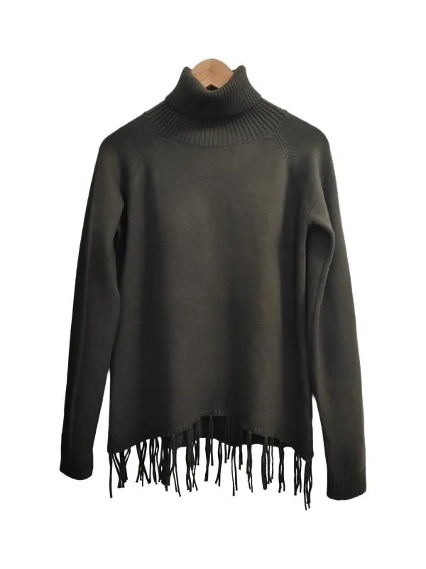 Pulover cu guler înalt Evis EU 40 | Khaki, Normal, Mânecă lungă, Regular fit, Monocrom, Franjuri, Vâscoză