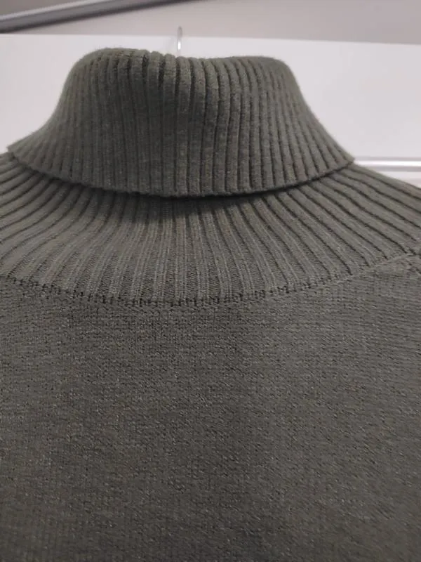 Pulover cu guler înalt Evis EU 40 | Khaki, Normal, Mânecă lungă, Regular fit, Monocrom, Franjuri, Vâscoză - Image 5
