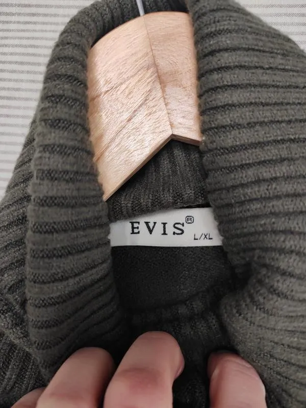 Pulover cu guler înalt Evis EU 40 | Khaki, Normal, Mânecă lungă, Regular fit, Monocrom, Franjuri, Vâscoză - Image 6