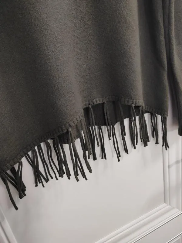 Pulover cu guler înalt Evis EU 40 | Khaki, Normal, Mânecă lungă, Regular fit, Monocrom, Franjuri, Vâscoză - Image 7
