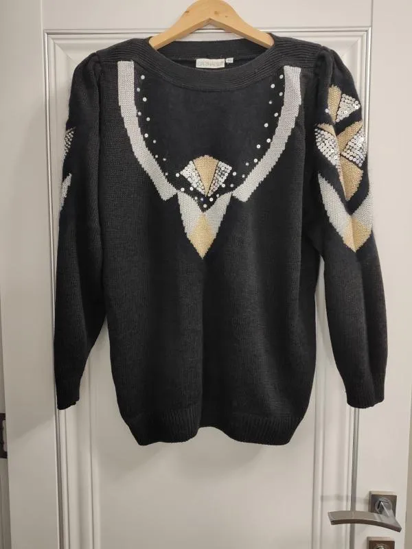 Pulover Carthago EU 40 | Negru, Normal, Mânecă lungă, Regular fit, Paiete, Bumbac - Image 2