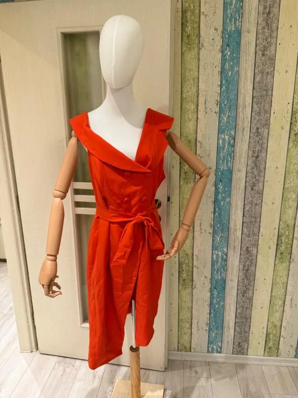 Rochie de seară Lavish Alice EU 46 | Corai, Midi, Fără mâneci, Design asimetric - Image 4