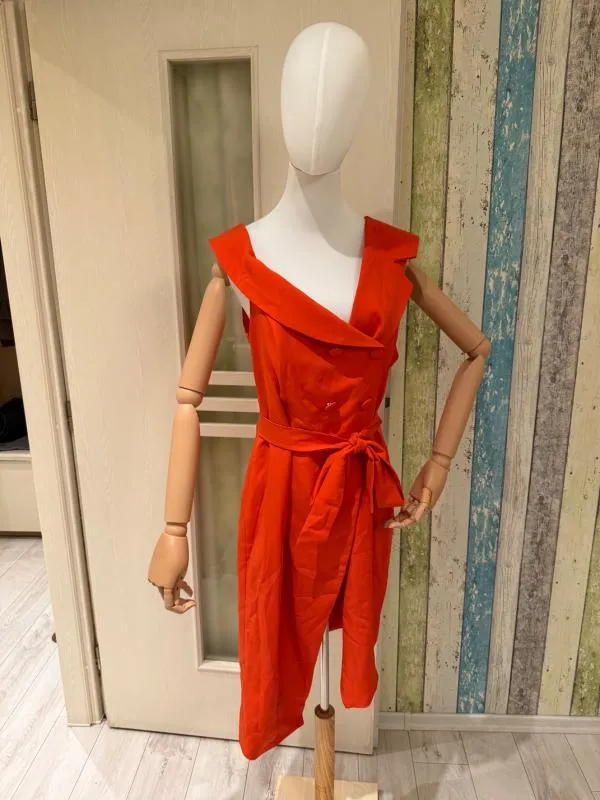 Rochie de seară Lavish Alice EU 46 | Corai, Midi, Fără mâneci, Design asimetric - Image 5