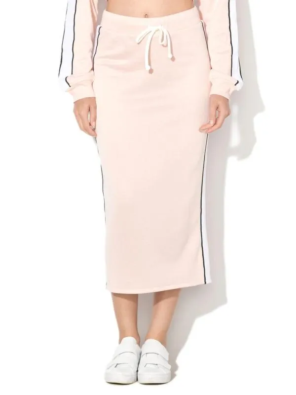 Fustă stil sport Juicy Couture L | Roz, Midi, Talie înaltă, Dungi, Bumbac