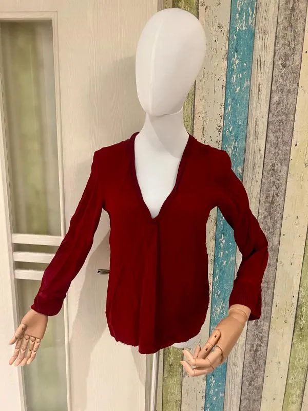 Bluză Massimo Dutti XS | Burgundy, Normal, Mânecă lungă, Monocrom, Vâscoză - Image 2