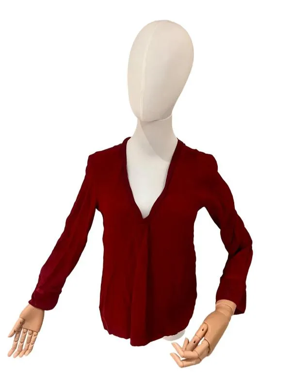 Bluză Massimo Dutti XS | Burgundy, Normal, Mânecă lungă, Monocrom, Vâscoză