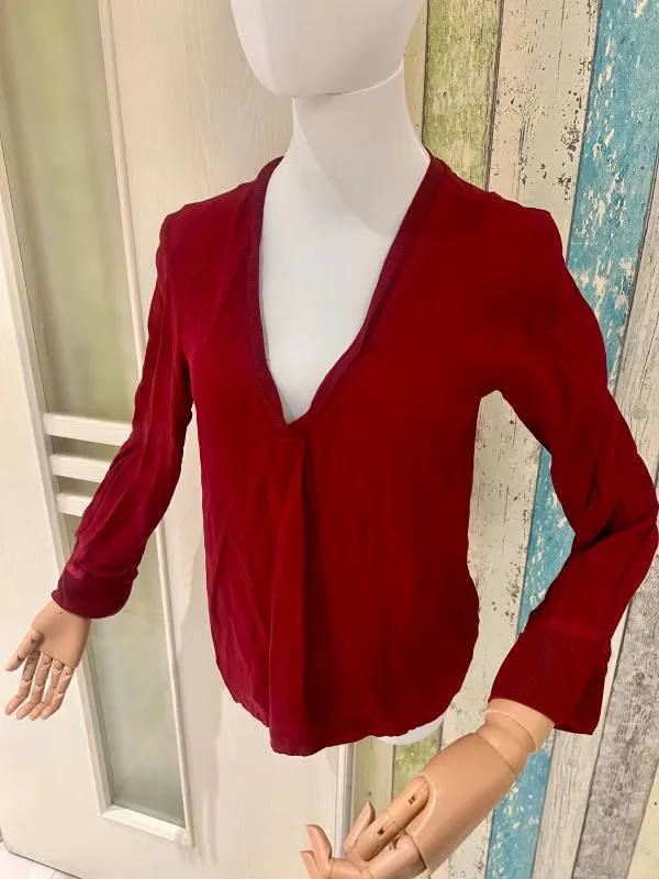 Bluză Massimo Dutti XS | Burgundy, Normal, Mânecă lungă, Monocrom, Vâscoză - Image 3