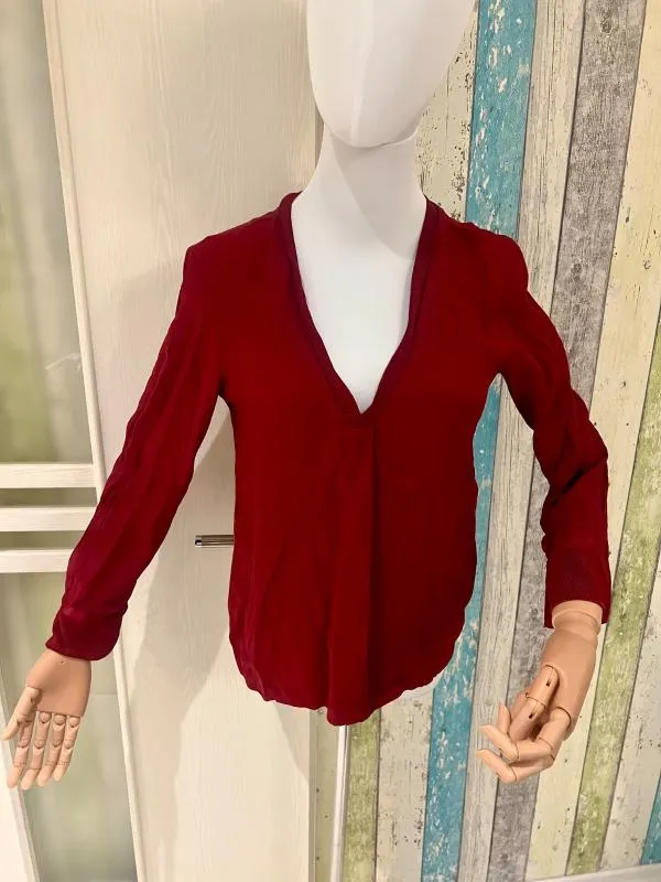 Bluză Massimo Dutti XS | Burgundy, Normal, Mânecă lungă, Monocrom, Vâscoză - Image 4