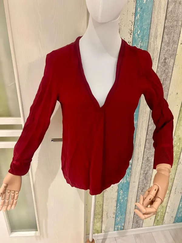 Bluză Massimo Dutti XS | Burgundy, Normal, Mânecă lungă, Monocrom, Vâscoză - Image 5