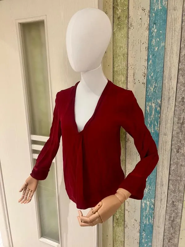 Bluză Massimo Dutti XS | Burgundy, Normal, Mânecă lungă, Monocrom, Vâscoză - Image 6