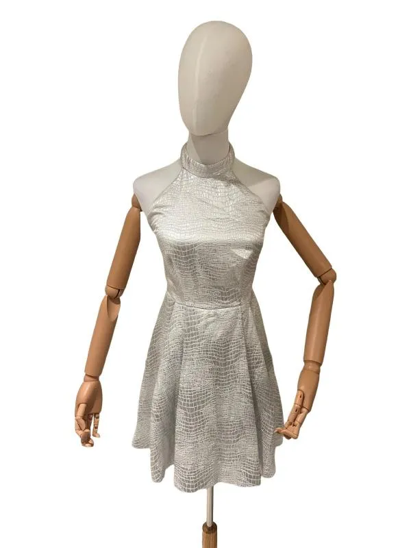 Rochie de ocazie Coast XS | Argintiu, Mini, Fără mâneci, Satinat