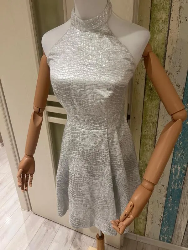 Rochie de ocazie Coast XS | Argintiu, Mini, Fără mâneci, Satinat - Image 3