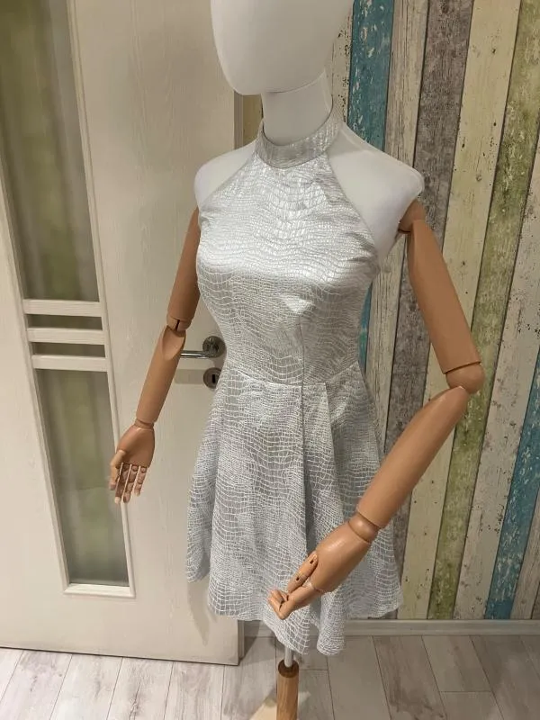 Rochie de ocazie Coast XS | Argintiu, Mini, Fără mâneci, Satinat - Image 4