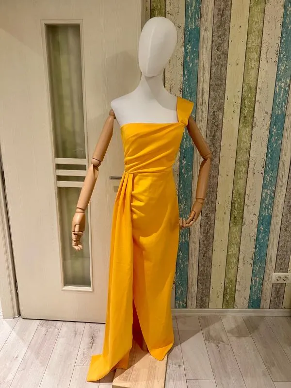 Rochie de ocazie Miss Ord L | Galben, Maxi, Pe un umăr, Satinat - Image 11