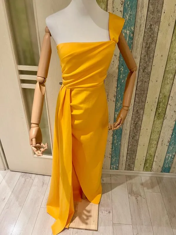 Rochie de ocazie Miss Ord L | Galben, Maxi, Pe un umăr, Satinat - Image 5