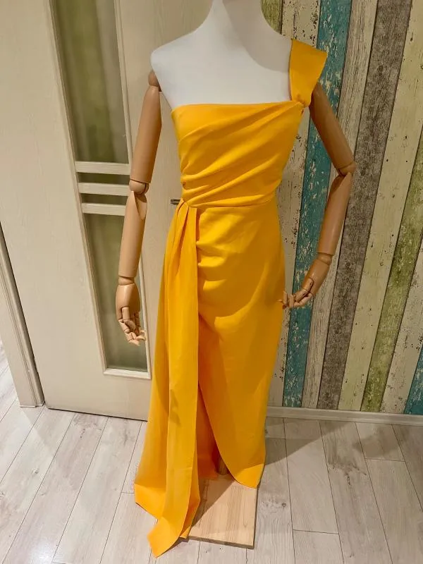 Rochie de ocazie Miss Ord L | Galben, Maxi, Pe un umăr, Satinat - Image 7