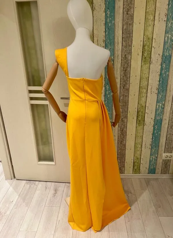 Rochie de ocazie Miss Ord L | Galben, Maxi, Pe un umăr, Satinat - Image 8