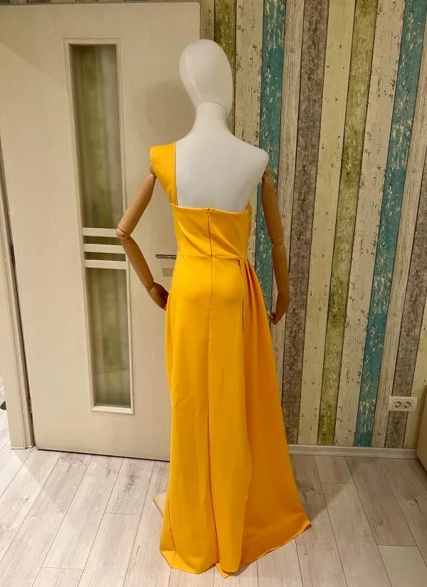 Rochie de ocazie Miss Ord L | Galben, Maxi, Pe un umăr, Satinat - Image 10