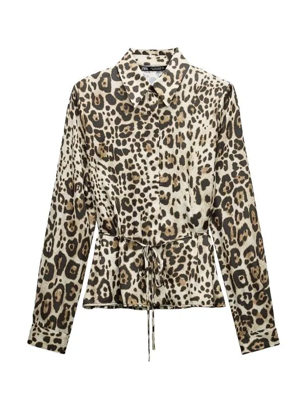 Cămașă Zara S | Caramel, Normal, Mânecă lungă, Animal print